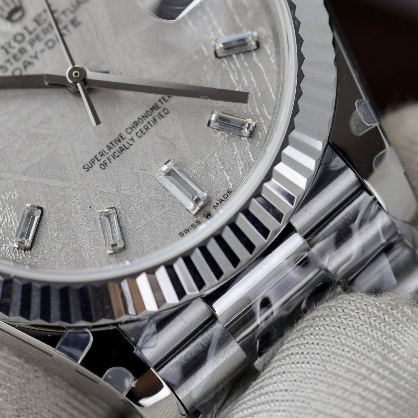 Rolex Watch Day-Date Dial Meteorite Number Pile Diamond Moissanite 40mm - Image 6