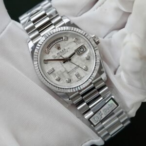 Rolex Day-Date Meteorite Dial Watch Moissanite Diamonds 36mm