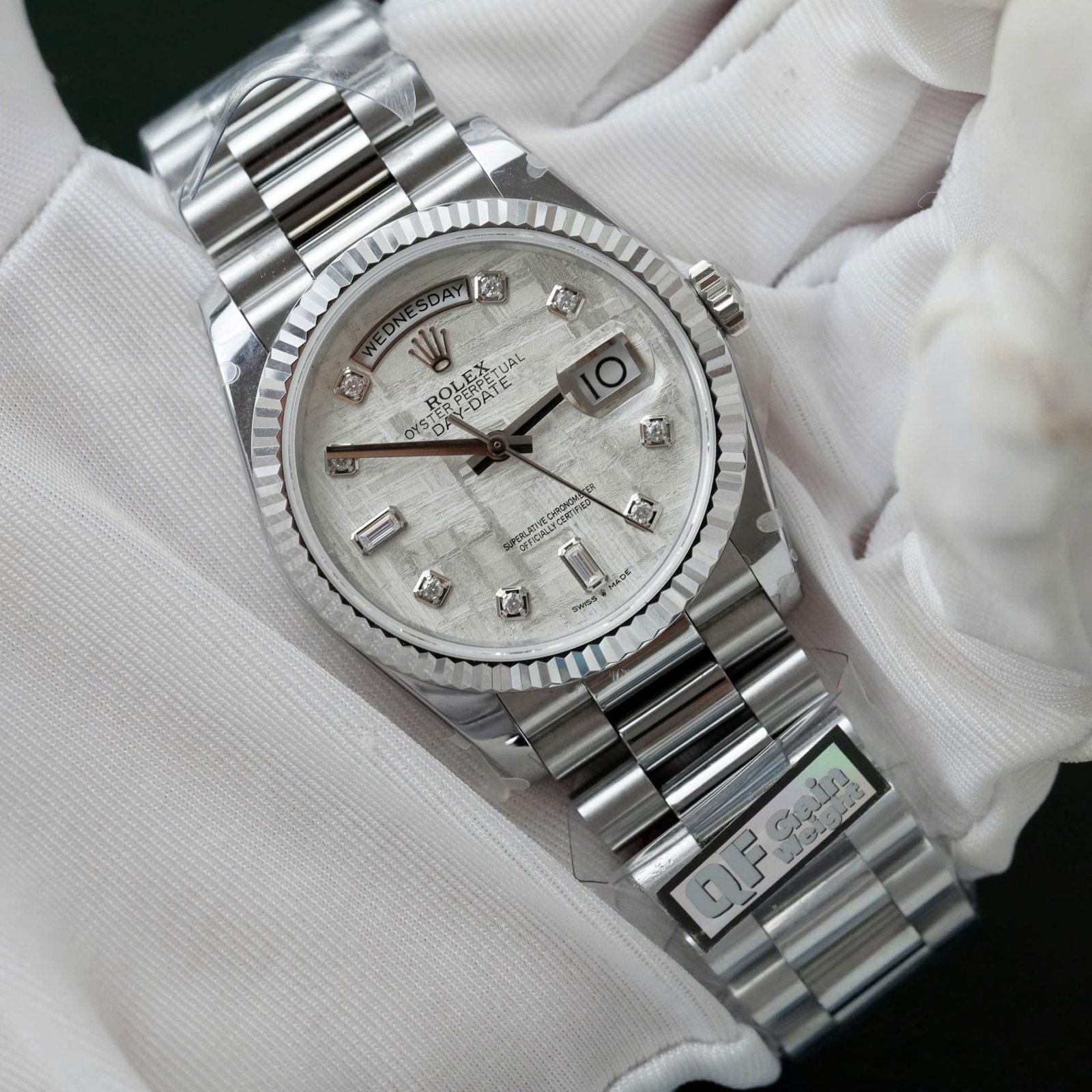 Rolex Day-Date Meteorite Dial Watch Moissanite Diamonds 36mm