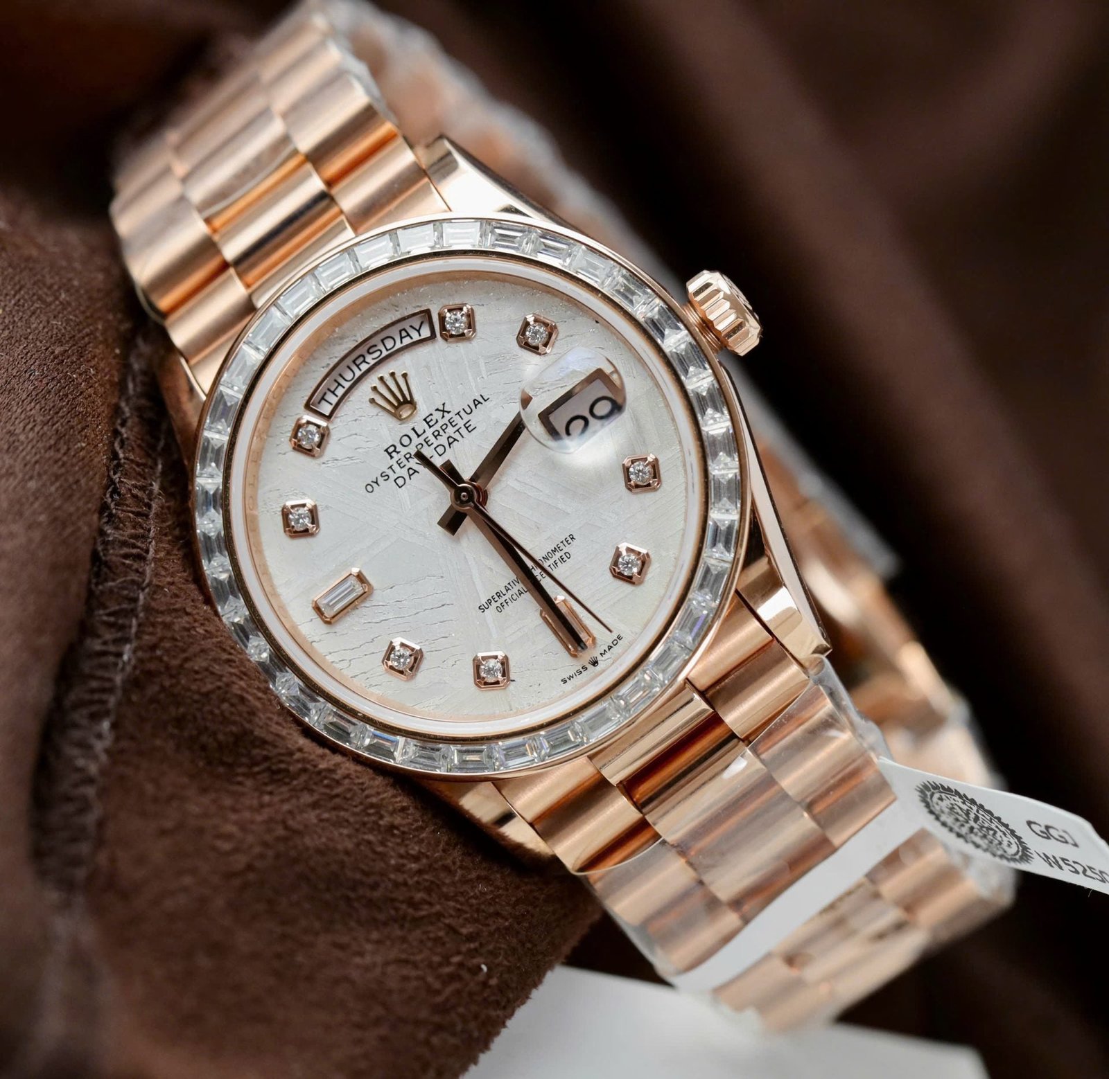Rolex Day-Date Meteorite Dial Gold Wrapped + Moissanite Diamonds Baguette 36mm - Image 3