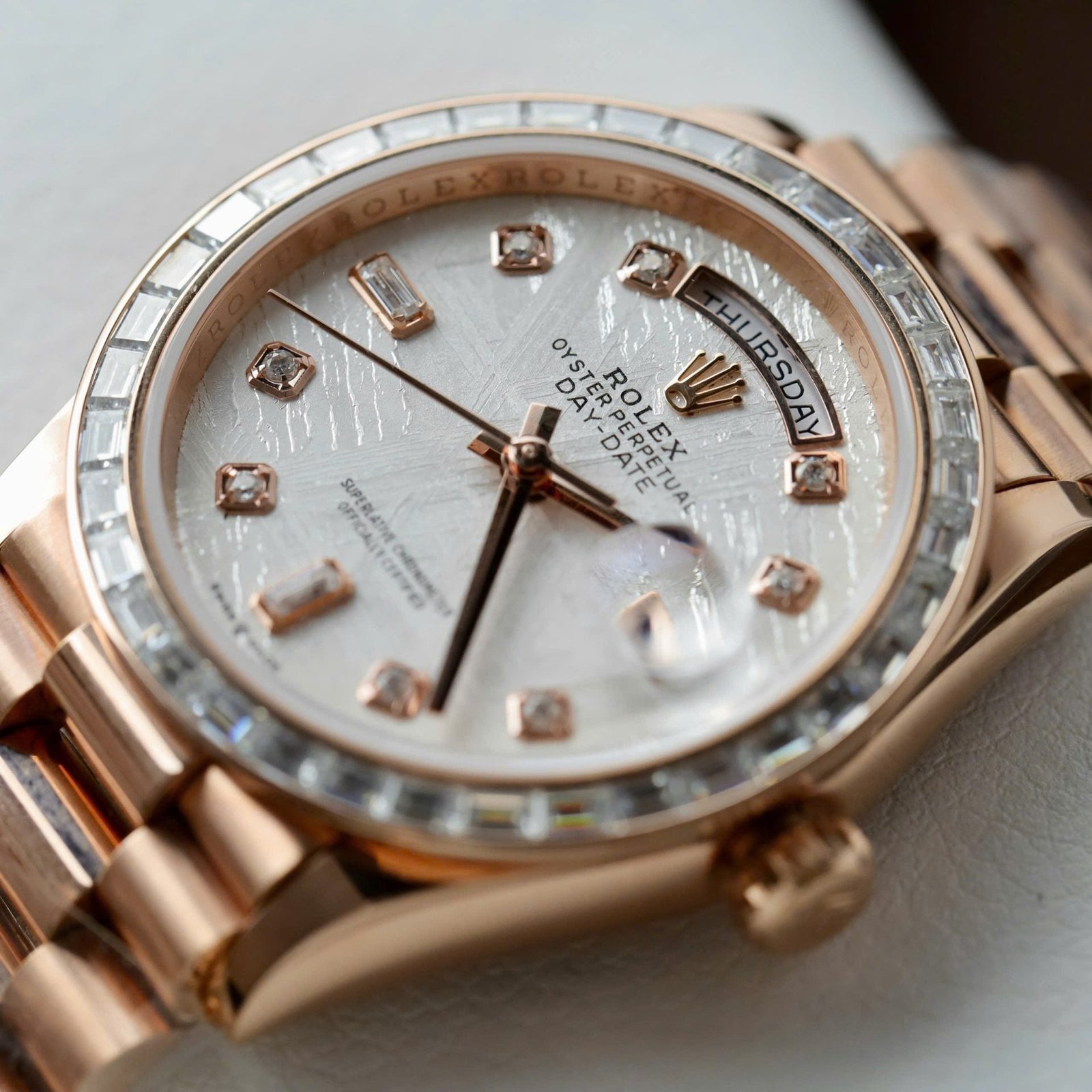 Rolex Day-Date Meteorite Dial Gold Wrapped + Moissanite Diamonds Baguette 36mm - Image 4