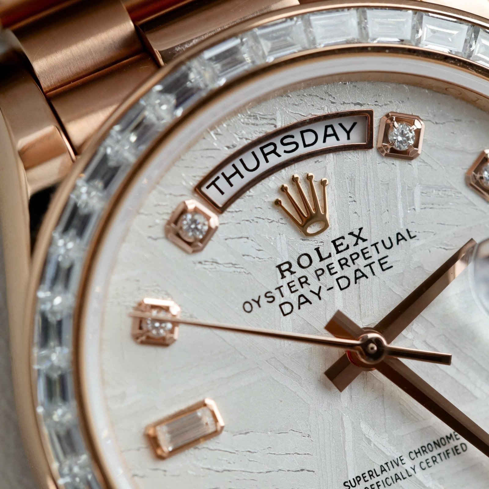 Rolex Day-Date Meteorite Dial Gold Wrapped + Moissanite Diamonds Baguette 36mm - Image 5