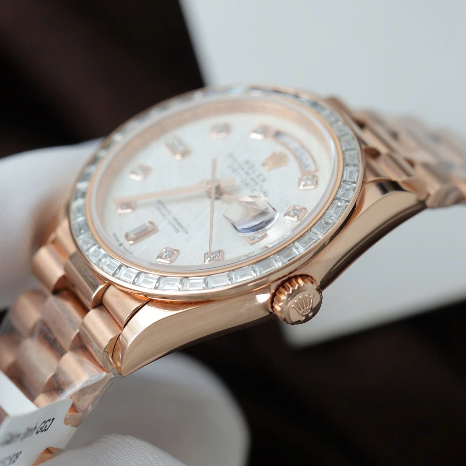 Rolex Day-Date Meteorite Dial Gold Wrapped + Moissanite Diamonds Baguette 36mm - Image 6