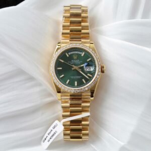 Rolex Day-Date Dial Green Watch Gold Wrapped + Diamonds Moissanite 36mm