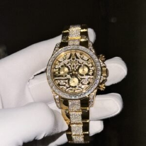 Rolex Watch Daytona Eye Of Tiger Gold Wrapped Moisasnite Diamonds 40mm