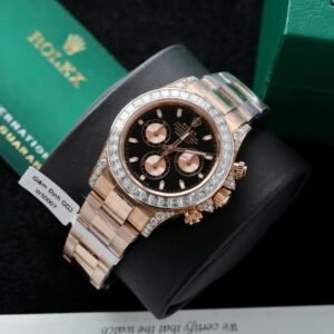 Rolex Daytona Dial Black Watch Gold Wrapped + Diamonds Moissanite Baguette 40mm