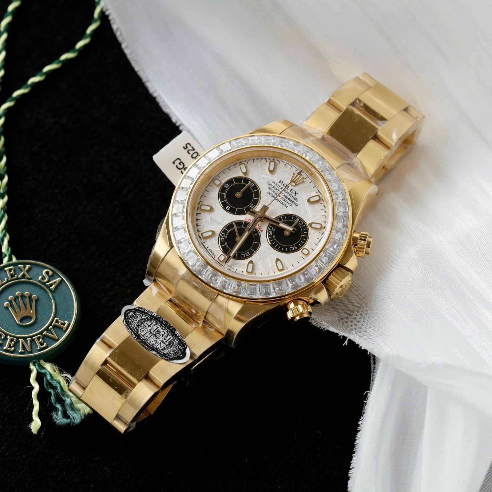 Rolex Daytona Meteorite Dial Watch Gold Wrapped + Moisanite Baguette 40mm - Image 2