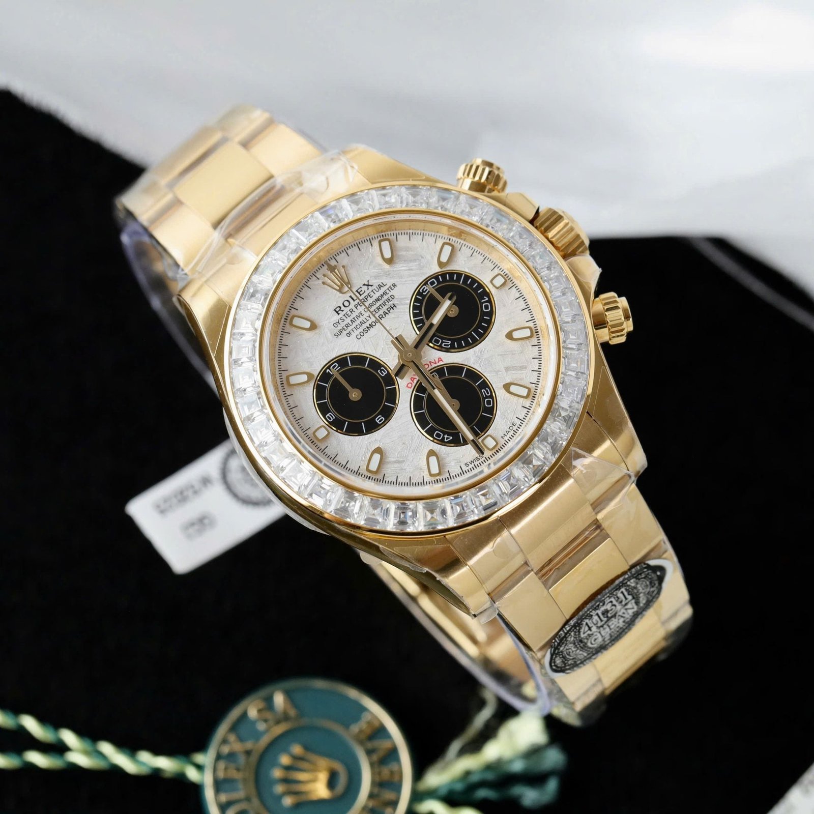 Rolex Daytona Meteorite Dial Watch Gold Wrapped + Moisanite Baguette 40mm - Image 3