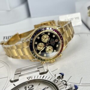 Rolex Watch Daytona Rainbow Gold Wrapped And Moissanite Diamond 40mm