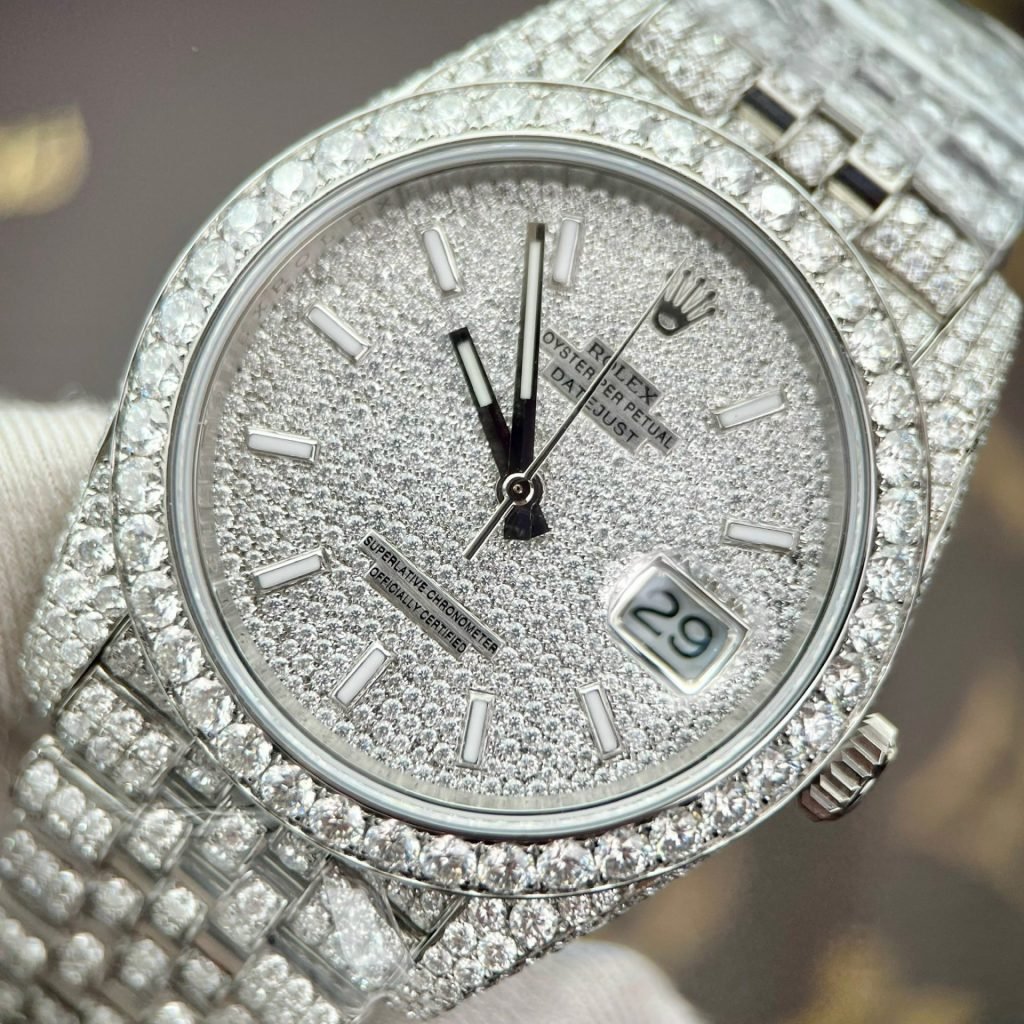 Rolex Watch DateJust Full Diamonds Moissanite 41mm