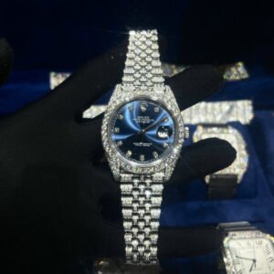 Rolex Watch DateJust Dial Blue Full Diamonds Moissanite 41mm