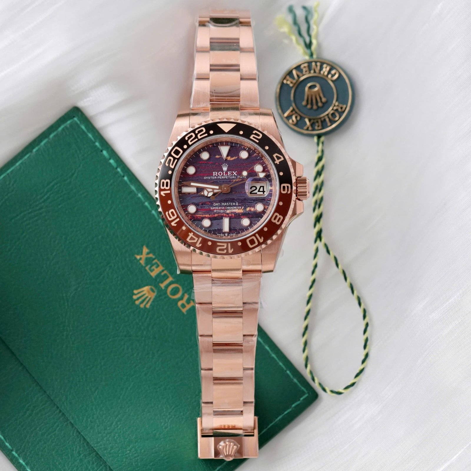 Rolex 126715CHNR Watch Rose Gold Tiger Eye Stone Dial 40mm
