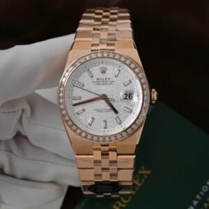 Rolex Land-Dweller 127334 White Dial Honeycomb Pattern Watch Diamonds CZ Baguette 40mm