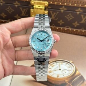 Rolex Land-Dweller 127336 Ice Blue Dial Honeycomb Pattern Watch Diamonds CZ Baguette 40mm