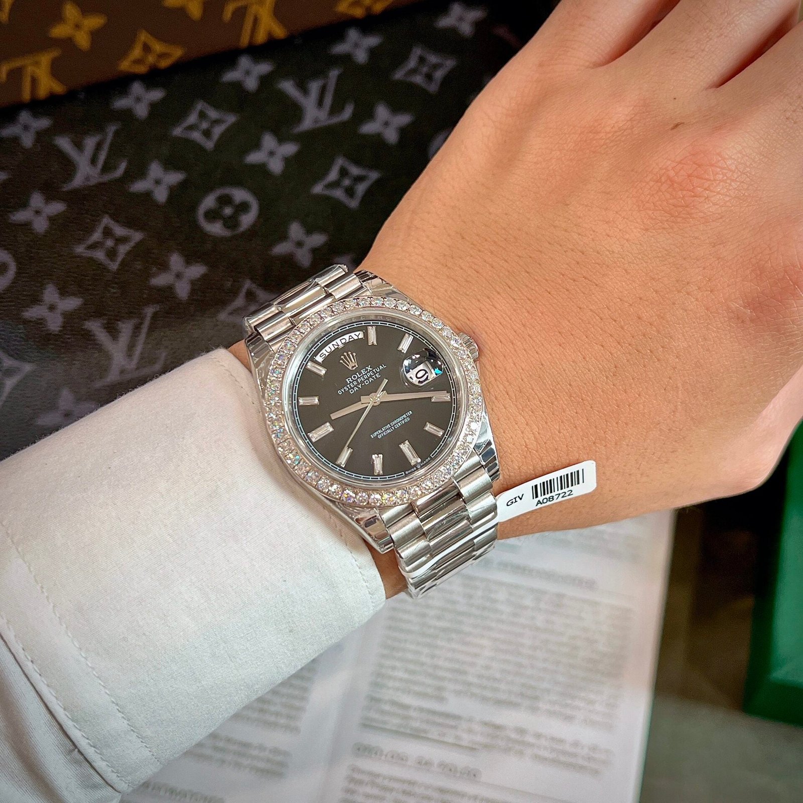 Rolex Day-Date Watch Black Dial Moissanite Diamonds 40mm - Image 7