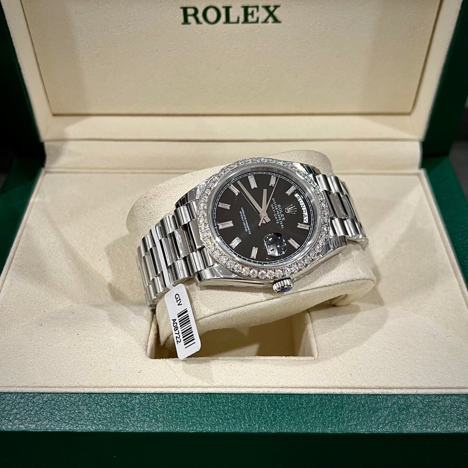 Rolex Day-Date Watch Black Dial Moissanite Diamonds 40mm - Image 3