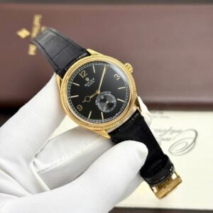 Rolex Perpetual 1908 Yellow Watch Black Dial Leather Strap 39mm