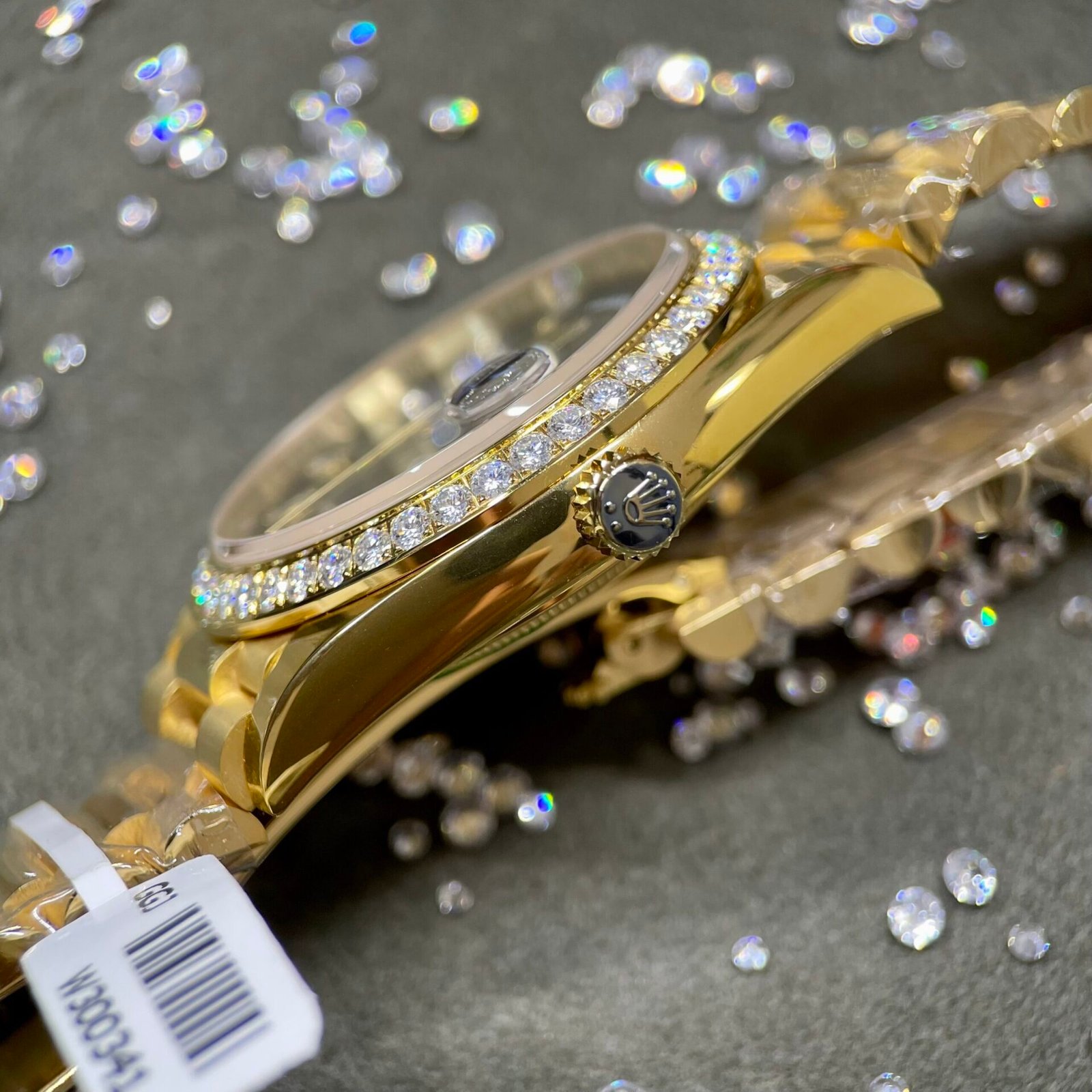 Rolex Day-Date Watch Yellow Dial Moissanite Diamonds 40mm - Image 5