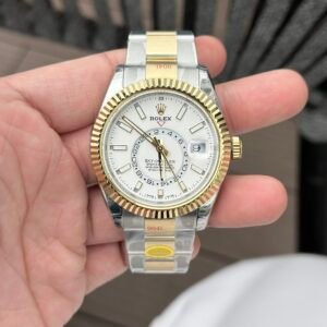Rolex Sky-Dweller Watch White Dial Demi Oyster Strap 41mm