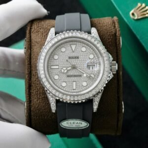 Rolex Yacht Watch Full Diamond Moissanite Rubber Strap 42mm
