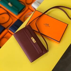Hermes Kelly Wallet To Go Woc Epsom Wine For Women, Women’s Wallet 8.3in/21cm
