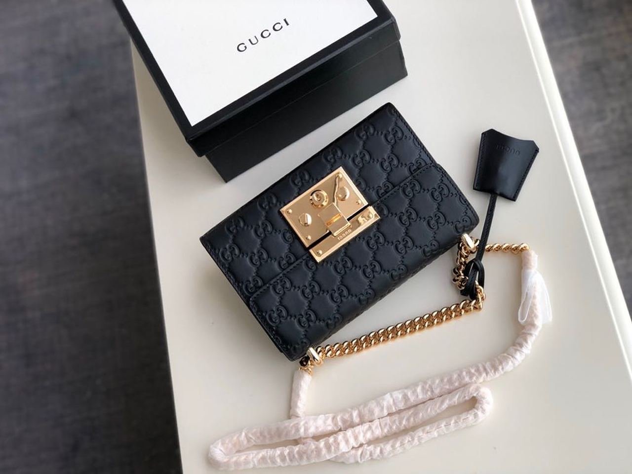 Gucci Padlock Small Gucci Signature Shoulder Bag Black Gucci Signature For Women 7.9in/20cm - Image 5