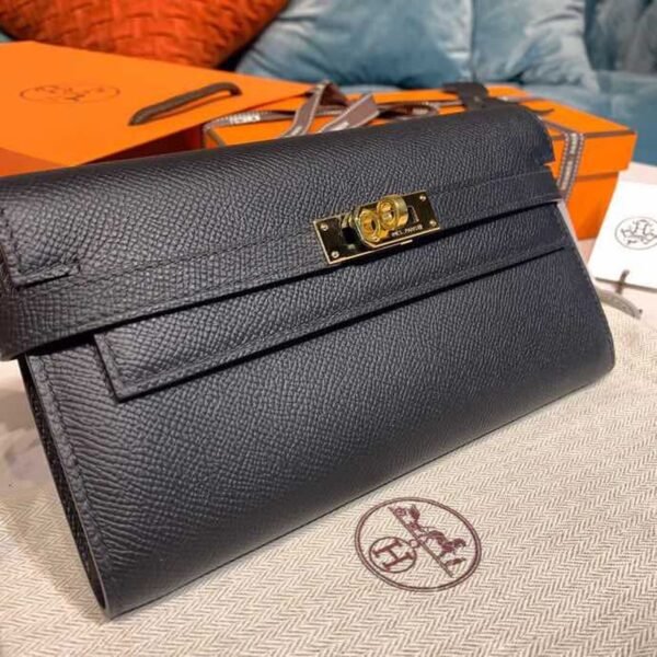 Hermes Kelly Wallet To Go Woc Black With Gold Toned Hardware Bag For Women 8.2in/21cm - Image 3