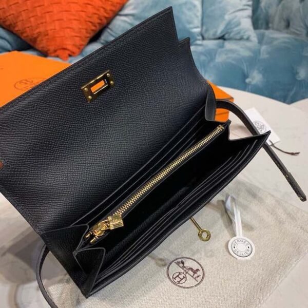 Hermes Kelly Wallet To Go Woc Black With Gold Toned Hardware Bag For Women 8.2in/21cm - Image 9