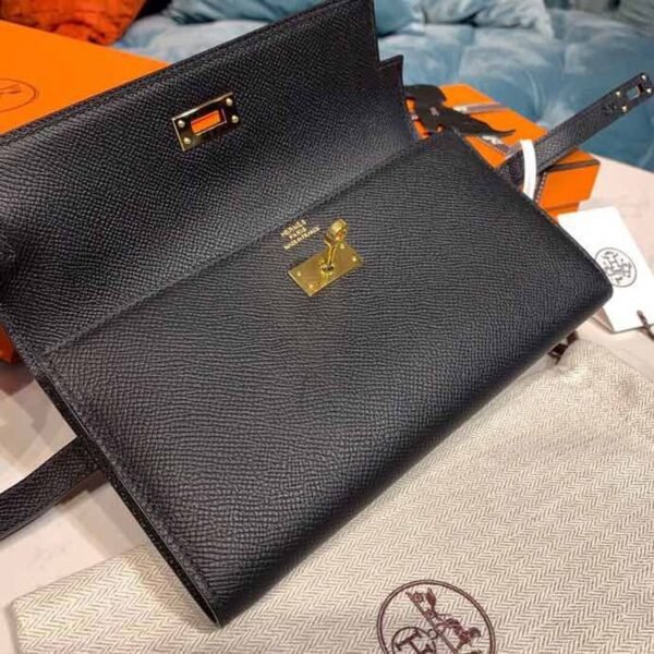 Hermes Kelly Wallet To Go Woc Black With Gold Toned Hardware Bag For Women 8.2in/21cm - Image 8