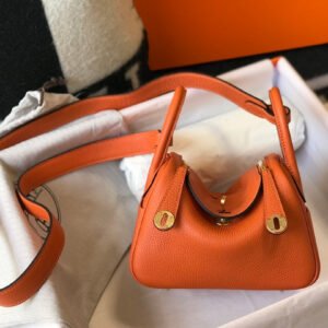 Hermes Lindy Mini Clemence Bag Orange For Women, Women’s Handbags, Shoulder And Crossbody Bags 7.5in/19cm