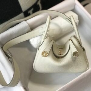 Hermes Lindy Mini White Togo Bag With Gold Hardware For Women, Women’s Handbags, Shoulder And Crossbody Bags 7.5in/19cm
