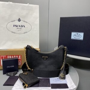 Prada System Nappa Patchwork Shoulder Bag Black For Women, Women's Bags 9.4in/24cm