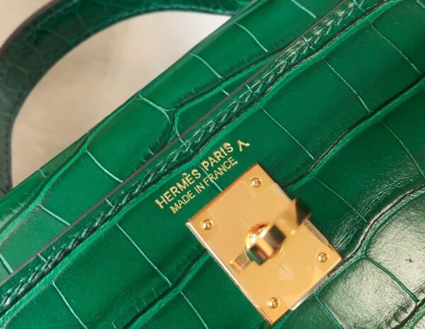 Hermes Mini Kelly 19 Green Crocodile Bag For Women, Women’s Handbags, Shoulder Bags 7.5in/19cm - Image 7