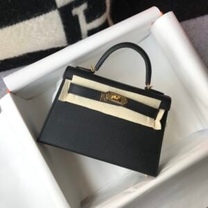 Hermes Mini Kelly 19 Sellier Epsom Black Bag For Women, Women’s Handbags, Shoulder Bags 7.5in/19cm