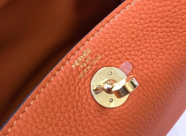 Hermes Lindy Mini Clemence Bag Orange For Women, Women’s Handbags, Shoulder And Crossbody Bags 7.5in/19cm - Image 3
