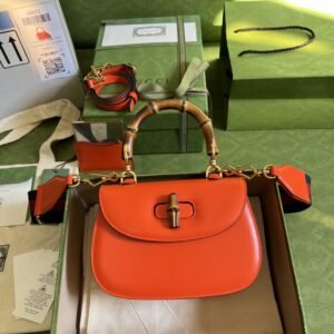 Gucci Bamboo 1947 Small Top Handle Bag Orange For Women 8.3in/21cm ‎GG