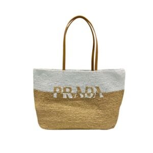 Prada Raffia Tote Bag Beige For Women 15in/38cm