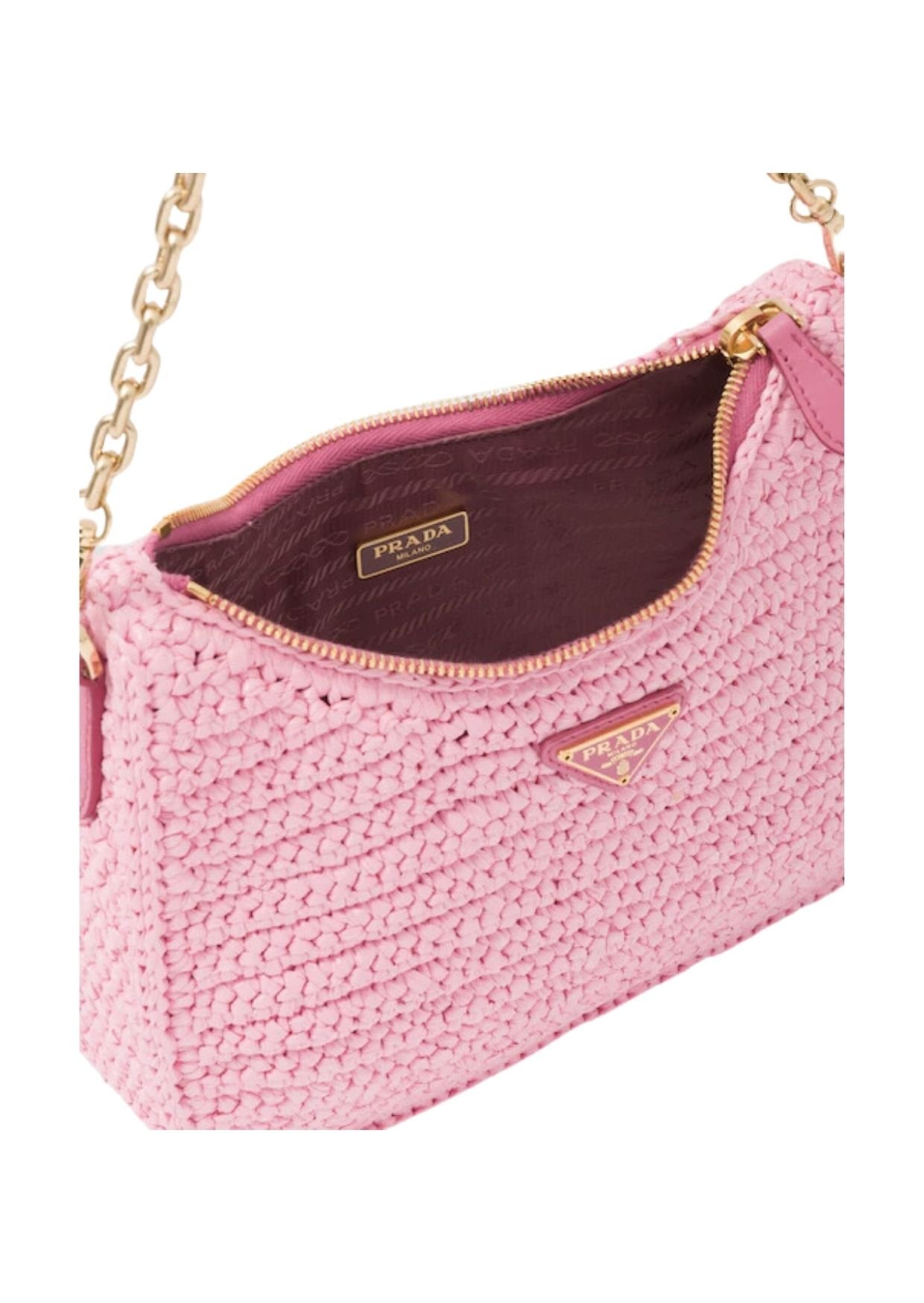 Prada Re-Edition 2005 Raffia Bag Pink For Women - Image 3