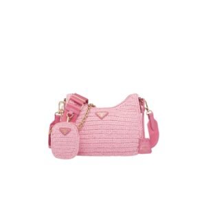 Prada Re-Edition 2005 Raffia Bag Pink For Women