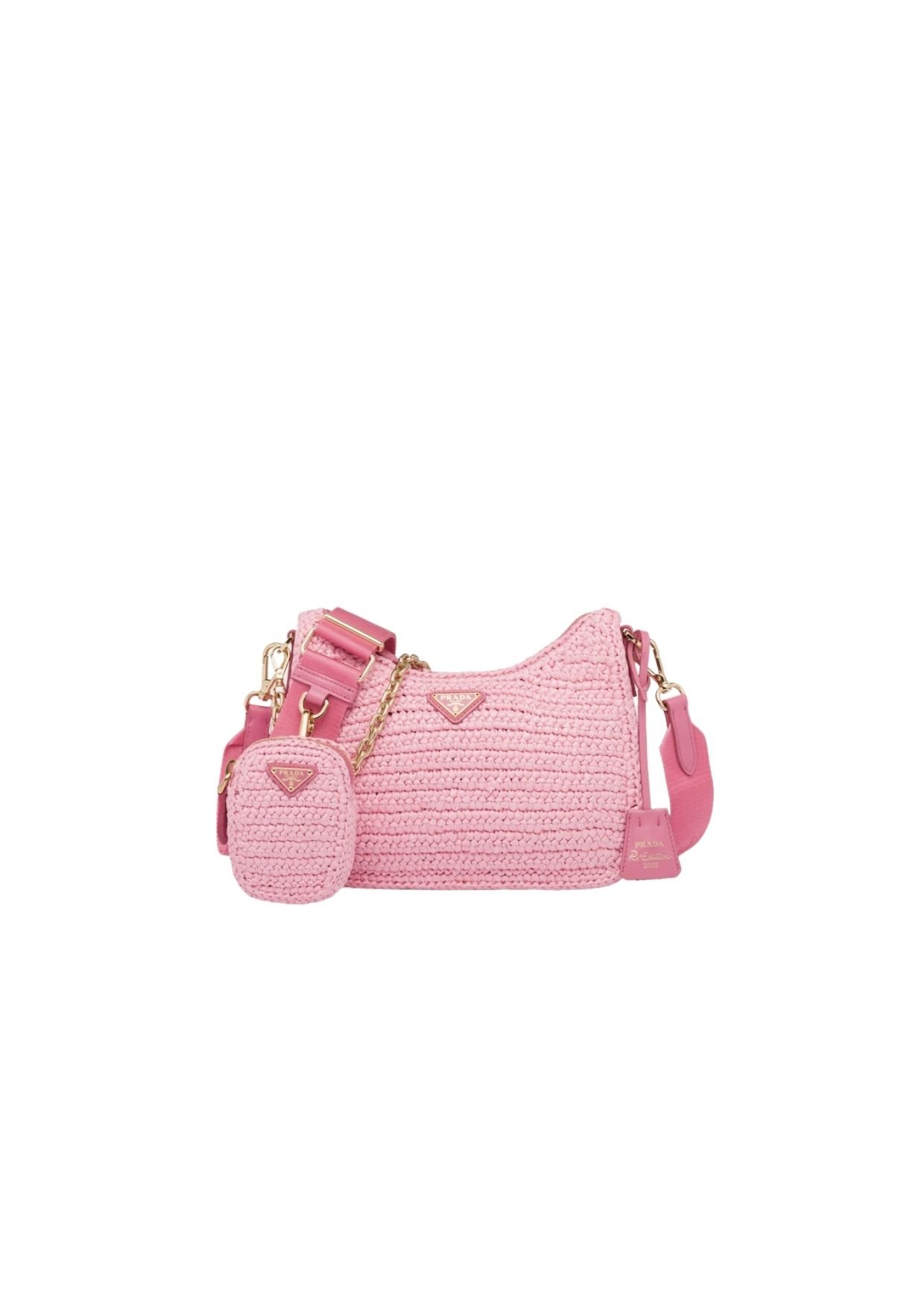 Prada Re-Edition 2005 Raffia Bag Pink For Women