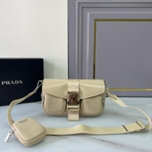 Prada Pocket Nylon And Brushed Bag Beige For Women, Women's Bags 9in/23cm 1BD295_789_F0F24_V_BFO - Vipfasbags