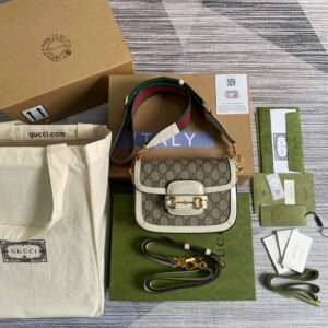 Gucci Horsebit 1955 GG Mini Bag White For Women, Women's Bags 8in/21cm GG