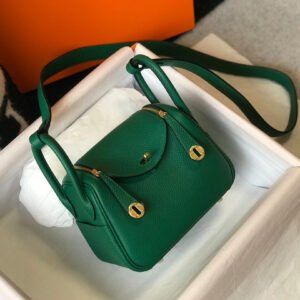 Hermes Lindy Mini Clemence Bag Green For Women, Women’s Handbags, Shoulder And Crossbody Bags 7.5in/19cm