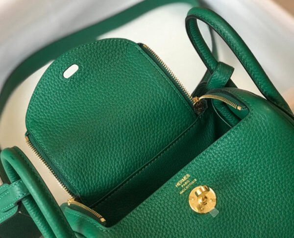 Hermes Lindy Mini Clemence Bag Green For Women, Women’s Handbags, Shoulder And Crossbody Bags 7.5in/19cm - Image 6