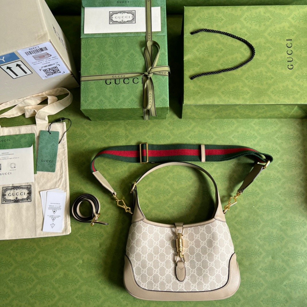 Gucci Jackie 1961 Small GG Shoulder Bag Beige For Women, Women's Bags 11in/28cm - Image 4