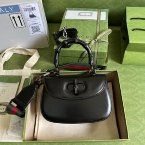 Gucci Bamboo 1947 Small Top Handle Bag Black For Women 8.3in/21cm