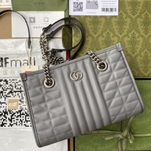 GG Marmont Small Tote Bag Dark Grey Matelassé For Women 10in/26.5cm