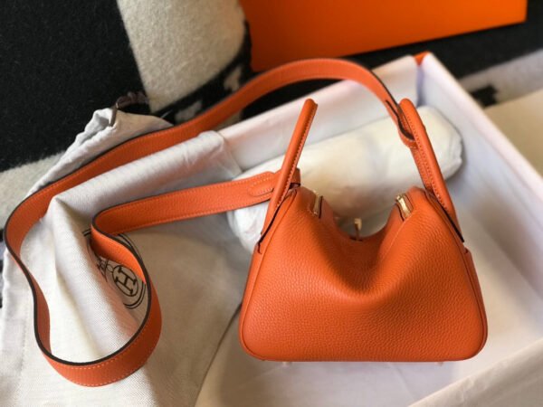 Hermes Lindy Mini Clemence Bag Orange For Women, Women’s Handbags, Shoulder And Crossbody Bags 7.5in/19cm - Image 2