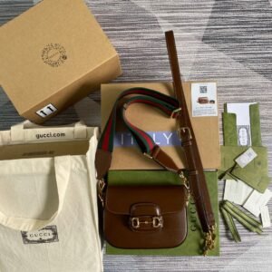 Gucci Horsebit 1955 GG Mini Bag Brown For Women, Women's Bags 8in/21cm