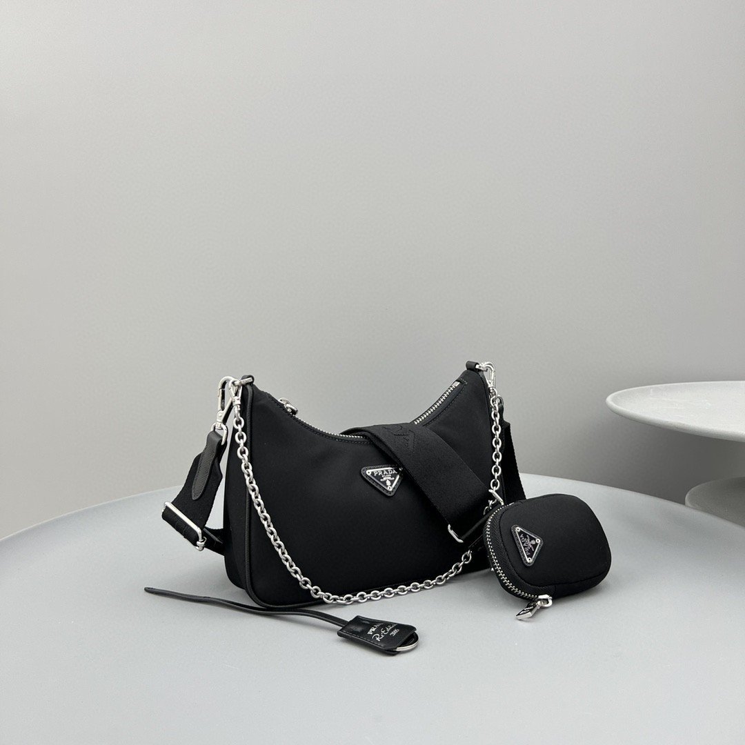 Prada System Nappa Patchwork Shoulder Bag Black For Women, Women's Bags 9.4in/24cm - Image 4